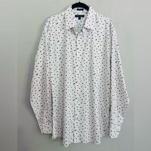 Banana Republic Men Slim Fit White Black Floral Non-Iron Cotton Dress Shirt Sz L